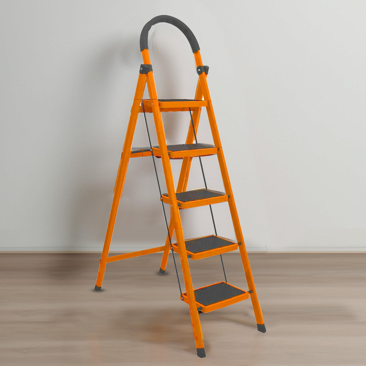 Cheston Foldable GI Steel 5-Steps Home Ladder | 5.6 Feet Anti-Skid Step Ladder with Wide Pedal & Hand Grip | Shock-Resistant Foldable Ladder for Home Use | Supports 150+ Kgs | Orange 5 Step