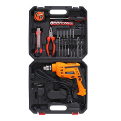 CHESTON Drill Kit (400W) | 10mm Drill Machine For Home Use | Tool Kit For Home Use | Variable Speed Drill Machine - Set Of 32 Drill Bits, Screwdriver, Pliers, Box Cutters, Measuring Tape