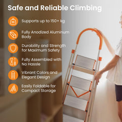 Cheston 6 Step Ladder for Home Use | Ladder for Home 6 Steps | 6.1 Feet Anti-Skid Step Ladder with Wide Pedal & Hand Grip | Supports 150+ Kgs Step Ladder for Home Use