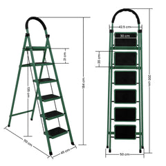 Cheston Foldable GI Steel 6-Steps Home Ladder | 6.3 Feet Anti-Skid Step Ladder with Wide Pedal & Hand Grip | Shock-Resistant Foldable Ladder for Home Use | Supports 150+ Kgs | Green (6 Step)