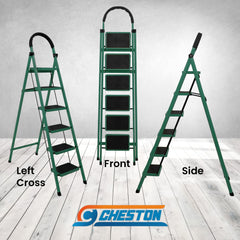 Cheston Foldable GI Steel 6-Steps Home Ladder | 6.3 Feet Anti-Skid Step Ladder with Wide Pedal & Hand Grip | Shock-Resistant Foldable Ladder for Home Use | Supports 150+ Kgs | Green (6 Step)