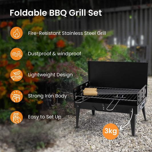 Cheston Barbeque Grill Set For Home | Tandoori Griller with 6 skewers | Foldable & Portable BBQ grill Set for Outdoor parties | Charcoal Grill Pack Size- 1