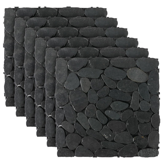 Cheston Interlocking Tiles I Wooden Floor Sheets I Interlocking Tiles for Indoor/Outdoor I Weather & Water Resistant I Flooring Solution I 12" X 12" Deck Tiles (Pack of 6, Black Stone)