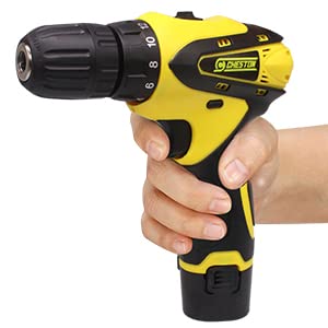 CHESTON Cordless Drill CHD-812 2.0 Heavy Plastic Screw Driver 10 millimeters Keyless Chuck 12V with 1 Battery Power & Hand Tool (30 L x 26 W x 9 H) - Yellow