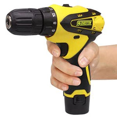 CHESTON Cordless Drill CHD-812 2.0 Heavy Plastic Screw Driver 10 millimeters Keyless Chuck 12V with 1 Battery Power & Hand Tool (30 L x 26 W x 9 H) - Yellow