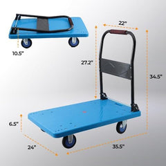 Cheston Folding Plastic and Steel Platform Trolley with 4 Wheels I 300 kg Capacity I Collapsible Folding Handle I Industrial Trolley Cart for Heavy Weight Material Handling - (90cm * 61cm * 87cm)