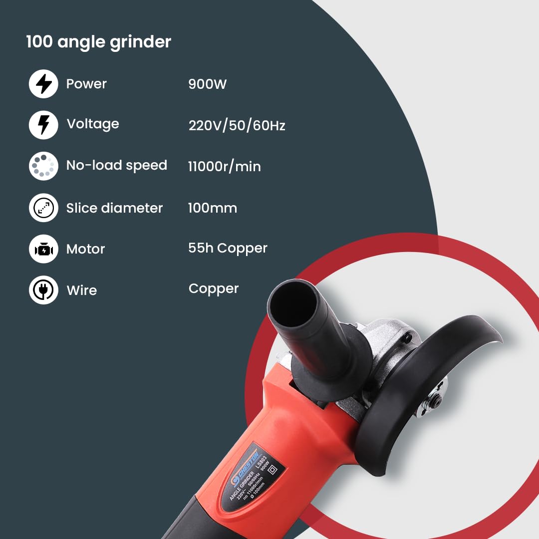 Cheston Angle Grinder for Grinding, Cutting, Polishing (4 inch/100mm), 900W Yellow Grinder Machine with Auxiliary Handle For Heavy Duty Grinding Tasks