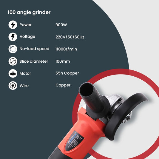 Cheston Angle Grinder for Grinding, Cutting, Polishing (4 inch/100mm), 900W Grinder Machine with Auxiliary Handle For Heavy Duty Grinding Tasks