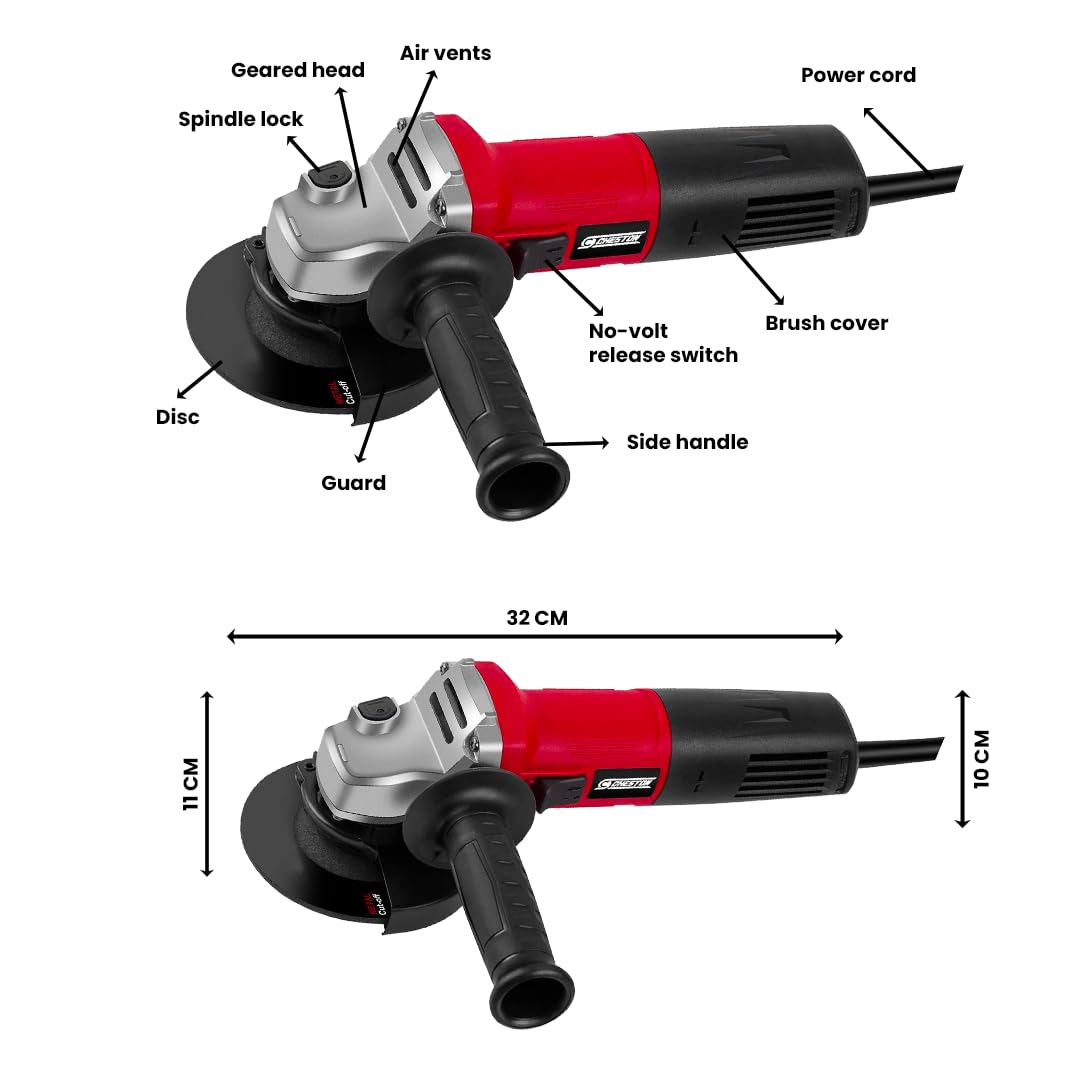 Cheston Angle Grinder for Grinding, Cutting, Polishing (4 inch/100mm), 900W Grinder Machine with Auxiliary Handle For Heavy Duty Grinding Tasks with 1 Cutting Blade & 4 Grinding Wheel