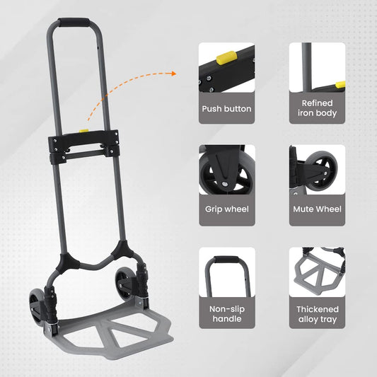 Cheston Folding Steel Hand Truck with Wheels I 65 kg Capacity I Telescopic Handle and Bungee Cord I Collapsible/Portable 2 Wheel Dolly Trolley Cart with TPR Hand Grip I (Open Size 40 x 42 x 100 cm)