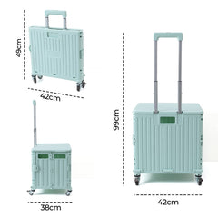 Cheston Fashion Foldable Utility Handcart Shopping Trolley with 4 Rotate Wheels I 50 Kgs Capacity I Rolling Collapsible Crate with Durable Heavy Duty Plastic Telescoping Handle I for Travel Shopping Moving Storage Office Use