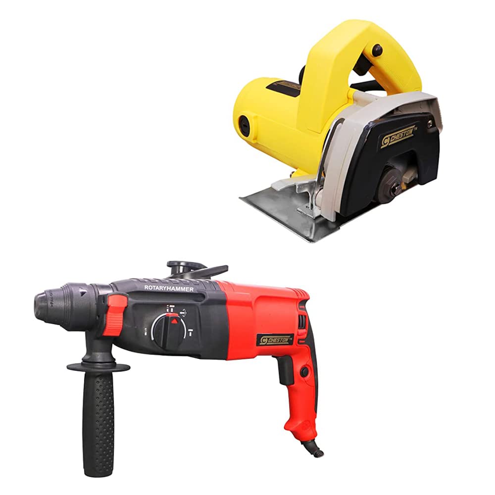 CHESTON 850W 26 mm Reversible Rotary Hammer Drilling Machine I 1100RPM I 3 Modes & SDS 5-Drill Bits With Case + Marble Tile Stone Cutter Machine Capacity 110MM 1050W 12000 RPM