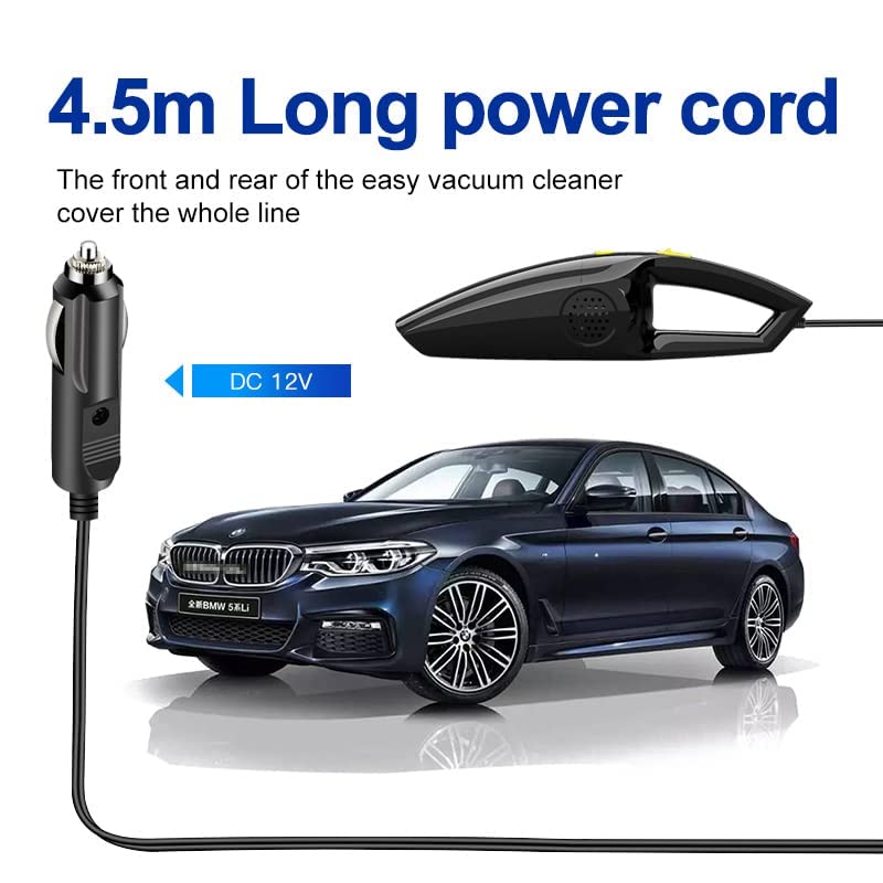 CHESTON Car Vacuum Cleaner 12V DC | Portable Handheld Interior Mini Vacuum for Car Seat Pet Hair & Multiple Uses | 4.5m Cord HEPA Filter & 4 Nozzle & Accessories | 100W Power 3500 pa+ Suction