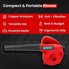 Cheston 600W Red Air Blower + 5M Extension Wire Electric Dust Cleaner 17000 RPM for Home PC Garden, Leaf Blower Industrial & Proffesional Use + 5 Meter Extension 2 Pin Cord Capacity Upto 1000W