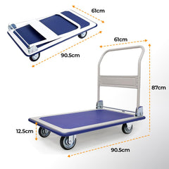 Cheston Folding Steel Platform Trolley with 4 Wheels I 300 kg Capacity I Collapsible/Folding Handle I Industrial Trolley Cart for Heavy Weight/Material Handling (90 * 61 * 87 cm)