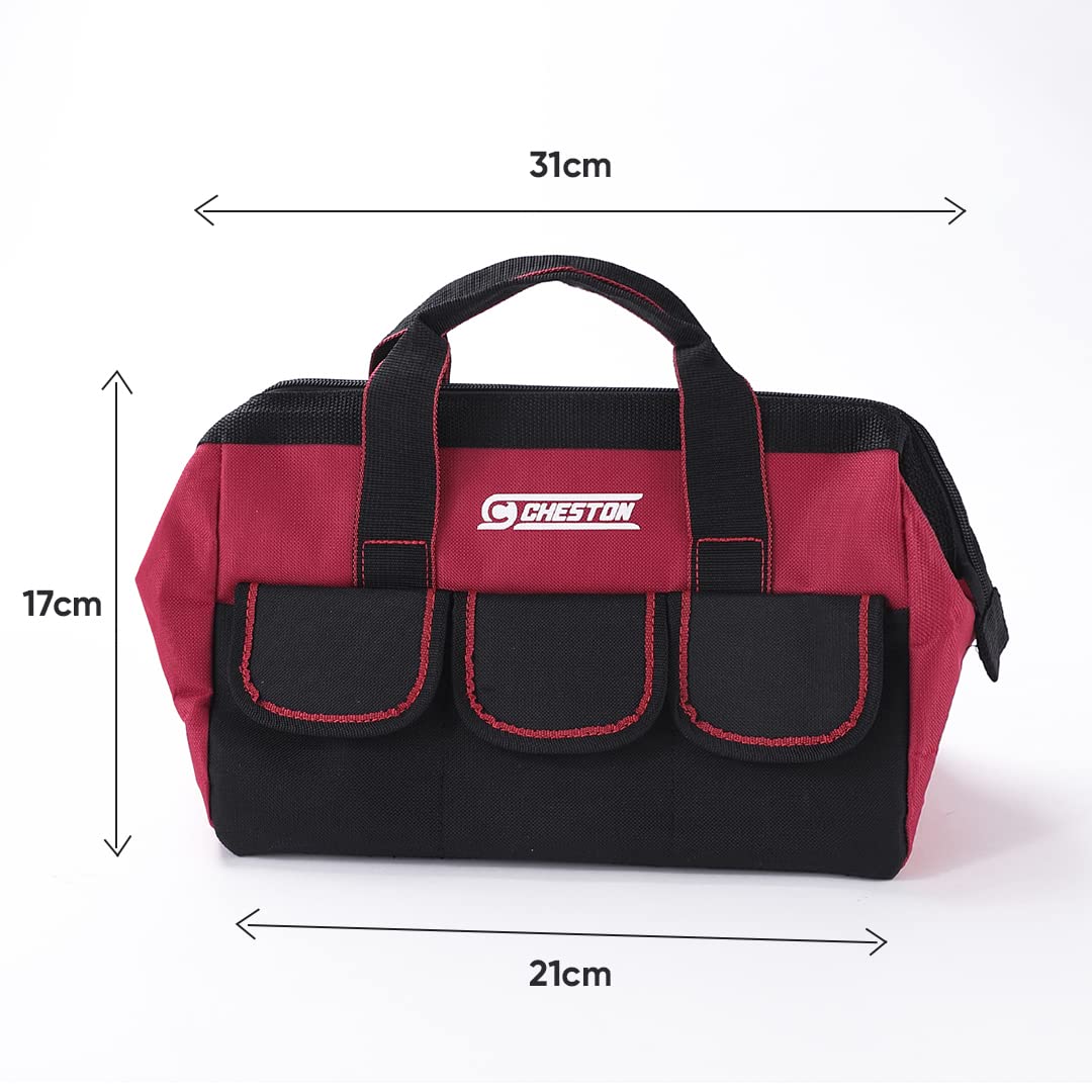 Cheston Tool Bag with Multipurpose Tool Storage | Durable Polyester Water Proof Bag | 12 Inch Bag for Electricians Plumbers & Technicians | Household Tool Organiser | For all Hand & Power Tools