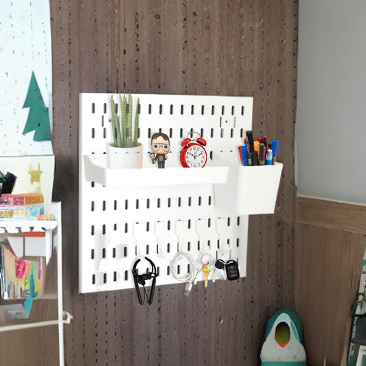 CHESTON Pegboard Wall Mount Storage Organiser Shelves Hooks Racks for Kitchen Living Room Study Home Decor