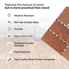 Cheston Interlocking Tiles for Floor I Interlocking Wooden Tiles for Garden, Balcony & Poolside I Weather & Water Resistant I Flooring Solution I 12" X 12" Deck Tiles (Set of 12, Dark Brown Wood Tile)