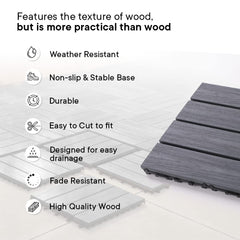 Cheston Interlocking Tiles for Floor I Wood Plastic Composite Tiles for Garden, Balcony etc. I Weather & Water Resistant I Quick Flooring Solution I 12" X 12" Deck Tiles (Set of 4, Espresso Brown)