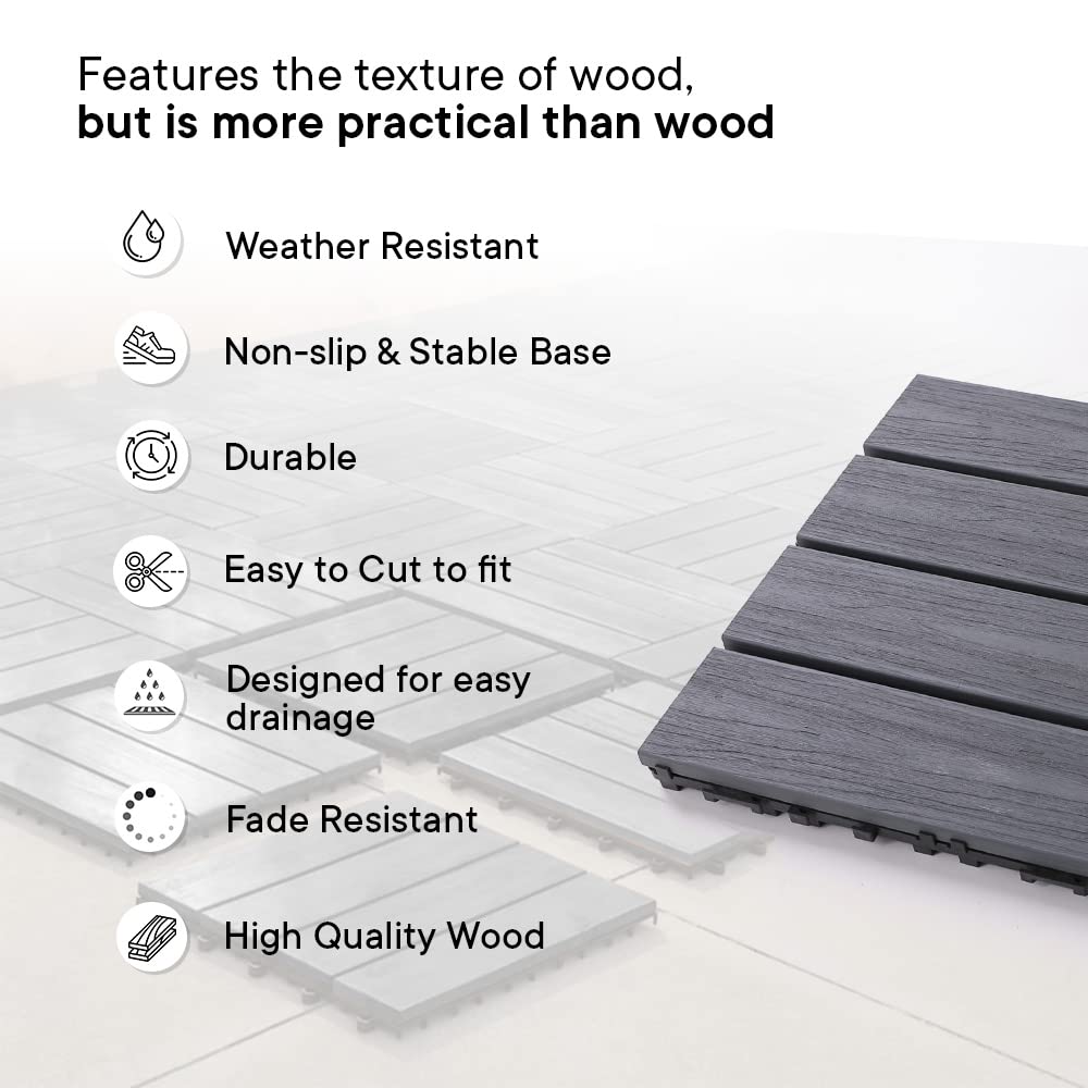 Cheston Interlocking Tiles I Wooden Floor Sheets I Interlocking Tiles for Indoor/Outdoor I Weather & Water Resistant I Flooring Solution I 12" X 12" Deck Tiles (Set of 4, Dusk Grey)