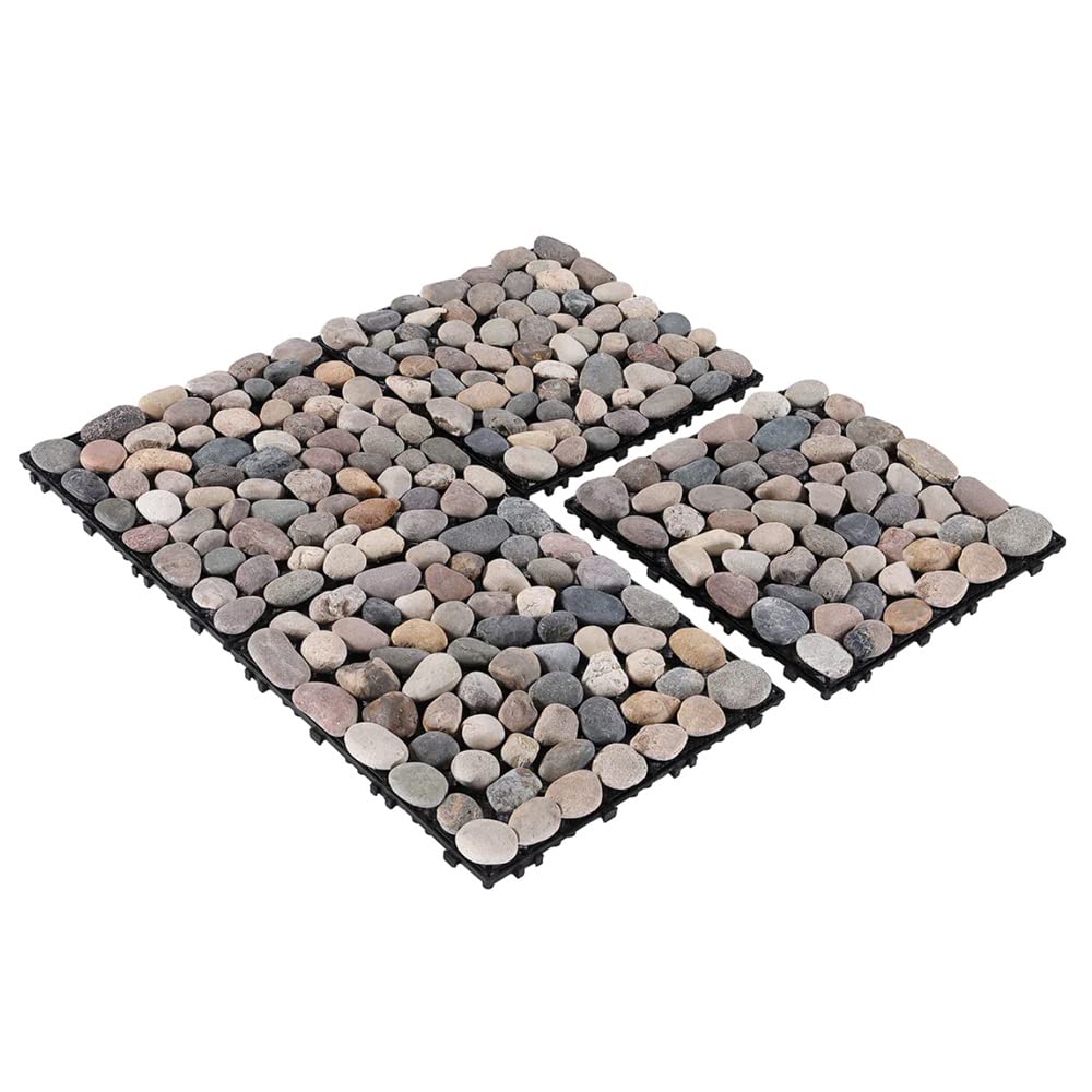Cheston Tiles for Floor with Interlocking I Pebble Floor Tiles I Weather & Water Resistant I Quick Flooring Solution for Indoor/Outdoor I 12" X 12" Deck Tiles (Set of 1, Multi-colour Stones)