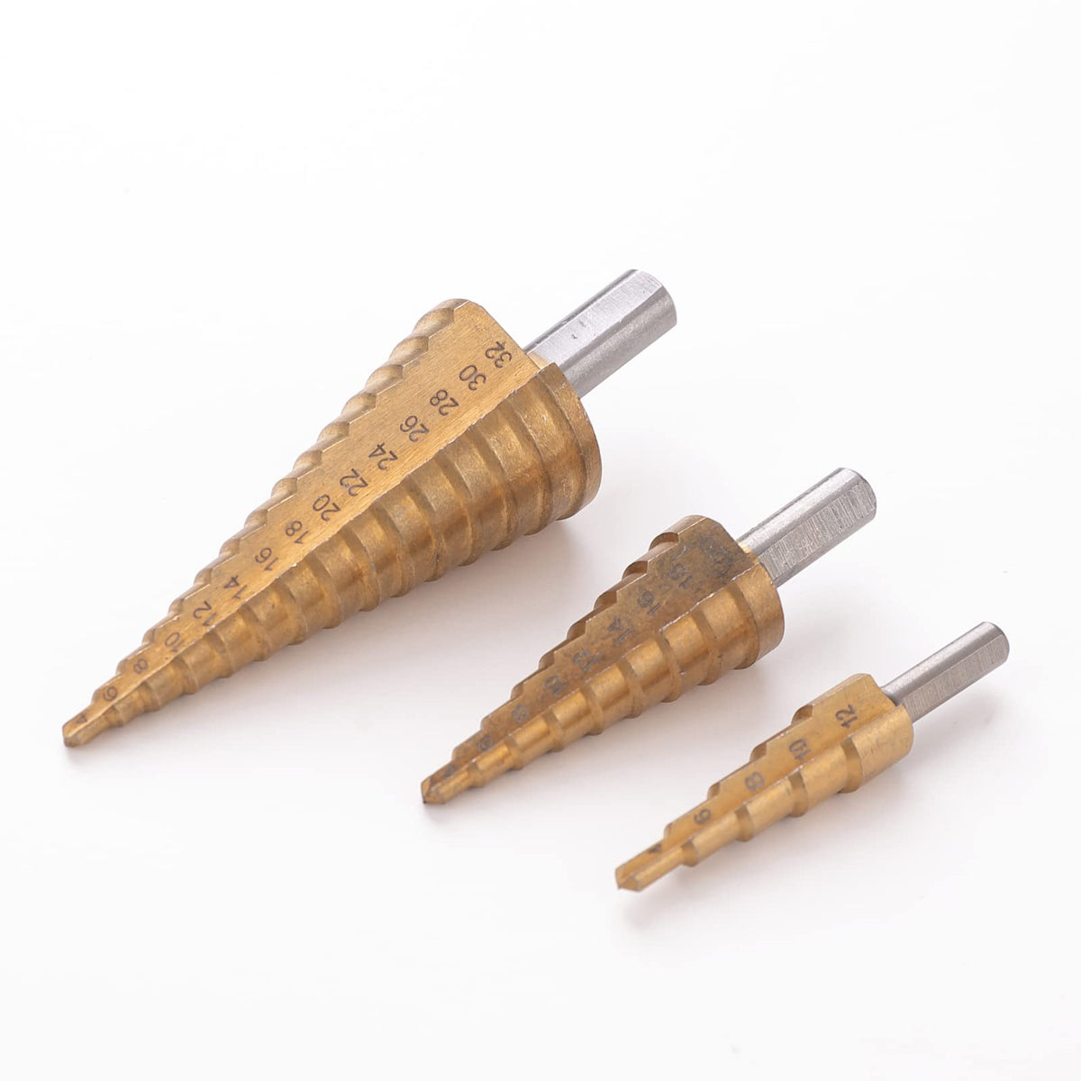 Cheston Titanium Coated Large Step Cone Hole Cutter Set - 3X HSS Drill Bit Steel - 4-12/20/32mm - Perfect for Concrete, Stainless Steel, and Hex Drilling