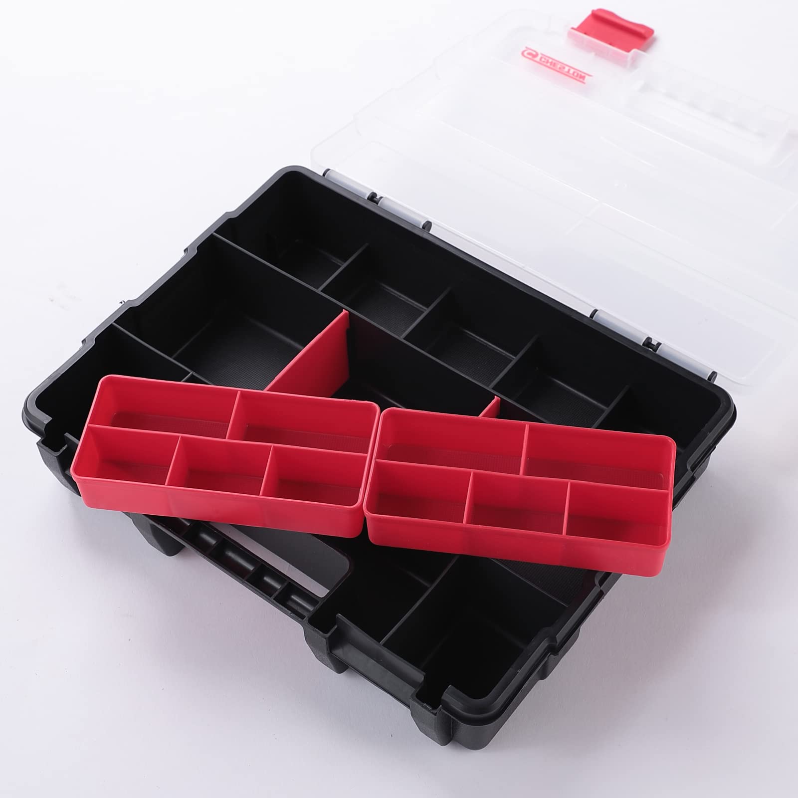 Cheston Tool Organiser Box | Empty Stackable Multi Utility Storage | Durable Plastic | 20 Compartment Box for Wrench Screwdriver Sockets Screw and Small Tools