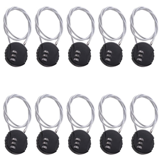 Cheston Black Steel Cable Combination Padlock - Versatile Secure Resettable Password String Lock Solution for Travel, Gym, Bike, Helmet, Backpack, Cabinet, Cycle, Luggage & Sports (Pack of10)