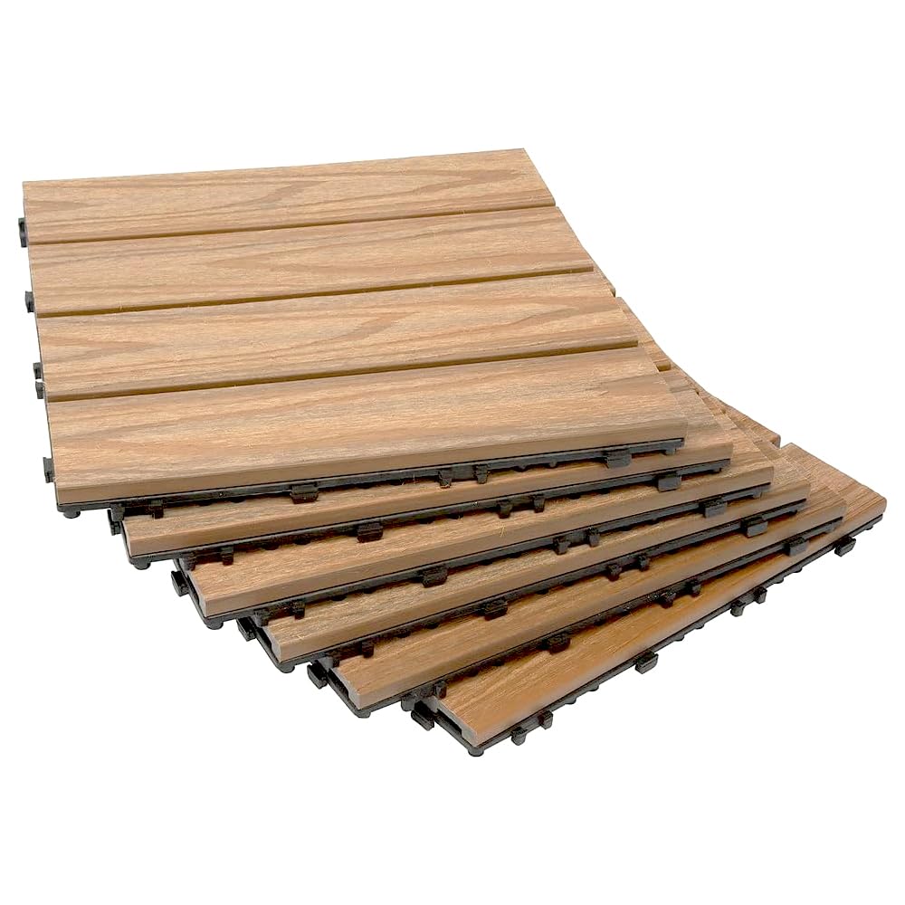 Cheston Interlocking Tiles I Wooden Floor Sheets I Interlocking Tiles for Indoor/Outdoor I Weather & Water Resistant I Flooring Solution I 12" X 12" Deck Tiles (Set of 18, WPC Brown Wooden Deck Tile)