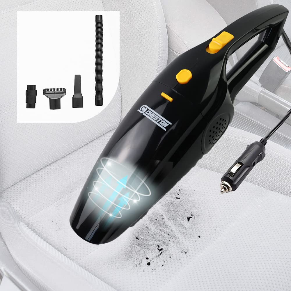 CHESTON Car Vacuum Cleaner 12V DC | Portable Handheld Interior Mini Vacuum for Car Seat Pet Hair & Multiple Uses | 4.5m Cord HEPA Filter & 4 Nozzle & Accessories | 100W Power 3500 pa+ Suction