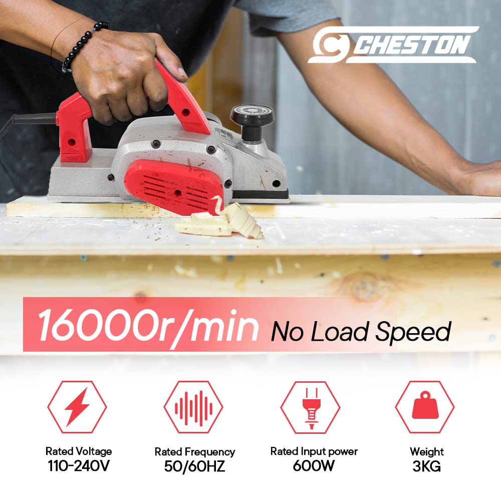 Cheston 600W Electric Planer 82mm 16000 RPM Hand Wood Planer Woodworking Machine | Copper Armature with Accessories (0-82mm)