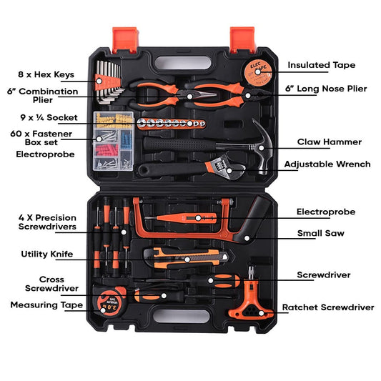 Cheston 82 Piece Hand Tool Kit | Non-Slip & Corrosion Resistant Handles | Multi-Utility Household & Professional Hand Tools | Screwdriver, Socket Set, Wrench, Pliers