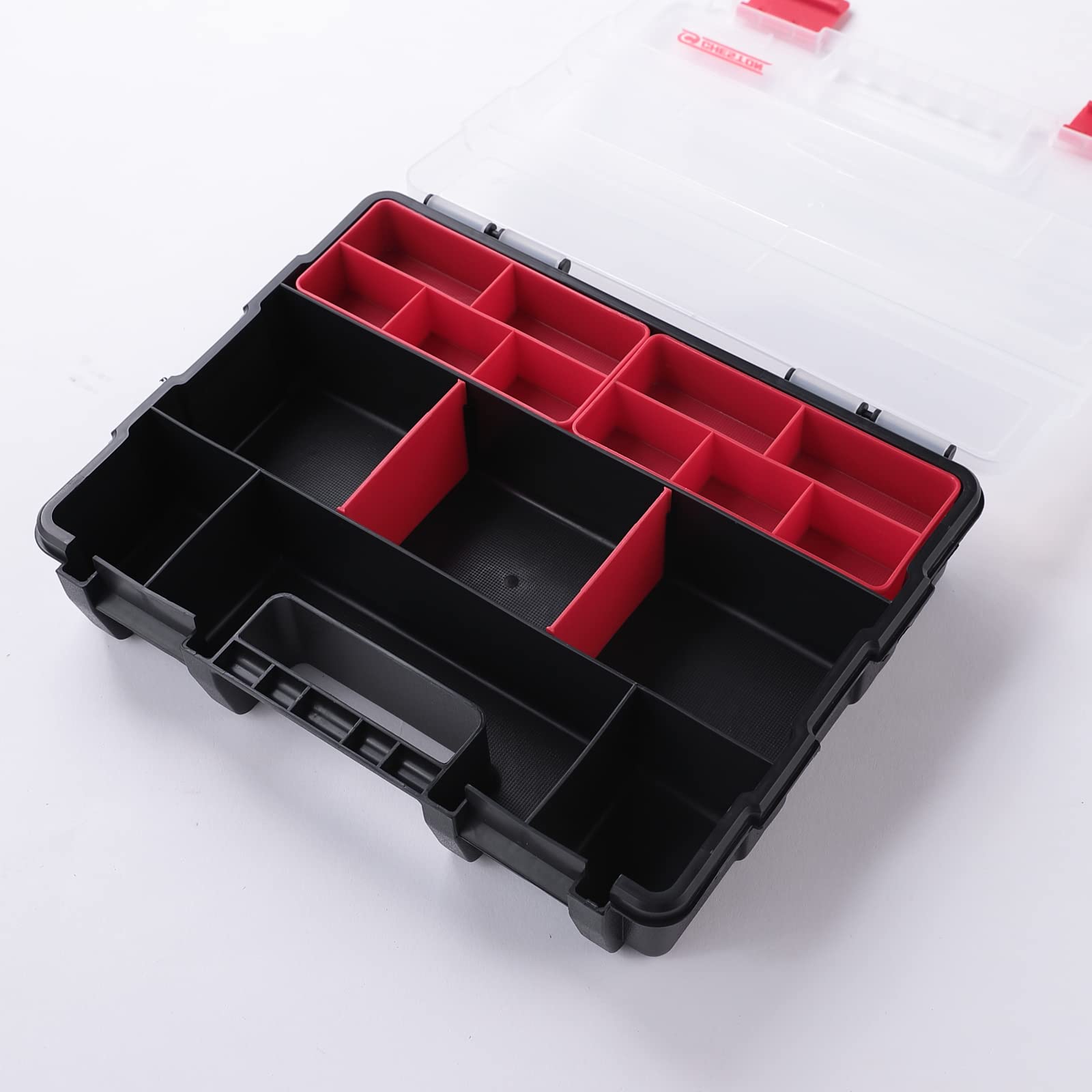 Cheston Tool Organiser Box | Empty Stackable Multi Utility Storage |  Durable Plastic | 20 Compartment Box for Wrench Screwdriver Sockets Screw  and
