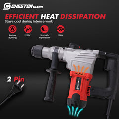 Cheston Ultra 26mm Core Drill Rotary Hammer 1200W | 900RPM For Drilling & Demolition Task With Accessories 3 Drill Bits & 2 Chisels