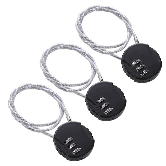 Cheston Black Steel Cable Padlock - Versatile Secure Resettable Password String Lock Solution for Travel, Gym, Bike, Helmet, Backpack, Cabinet, Cycle, Luggage & Sports (Pack of 3)