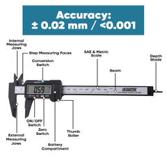 Cheston Digital Vernier Caliper | Durable & Rust Proof Stainless Steel Body | LCD Display | Precision Measurement With Zero Calibration | Accuracy ± 0.02 mm / <0.001 | With Battery