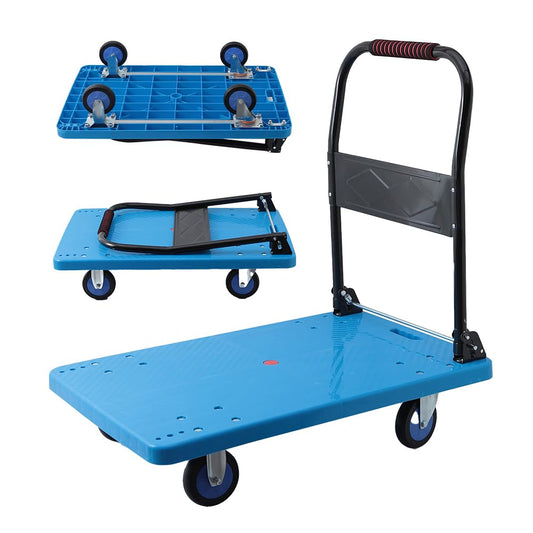 Cheston Folding Steel + Plastic Platform Trolley with 4 Wheels I 150 kg Capacity ICollapsible/Folding Handle I Industrial Trolley Cart for Heavy Weight/Material Handling (73 * 48 * 86 cm)