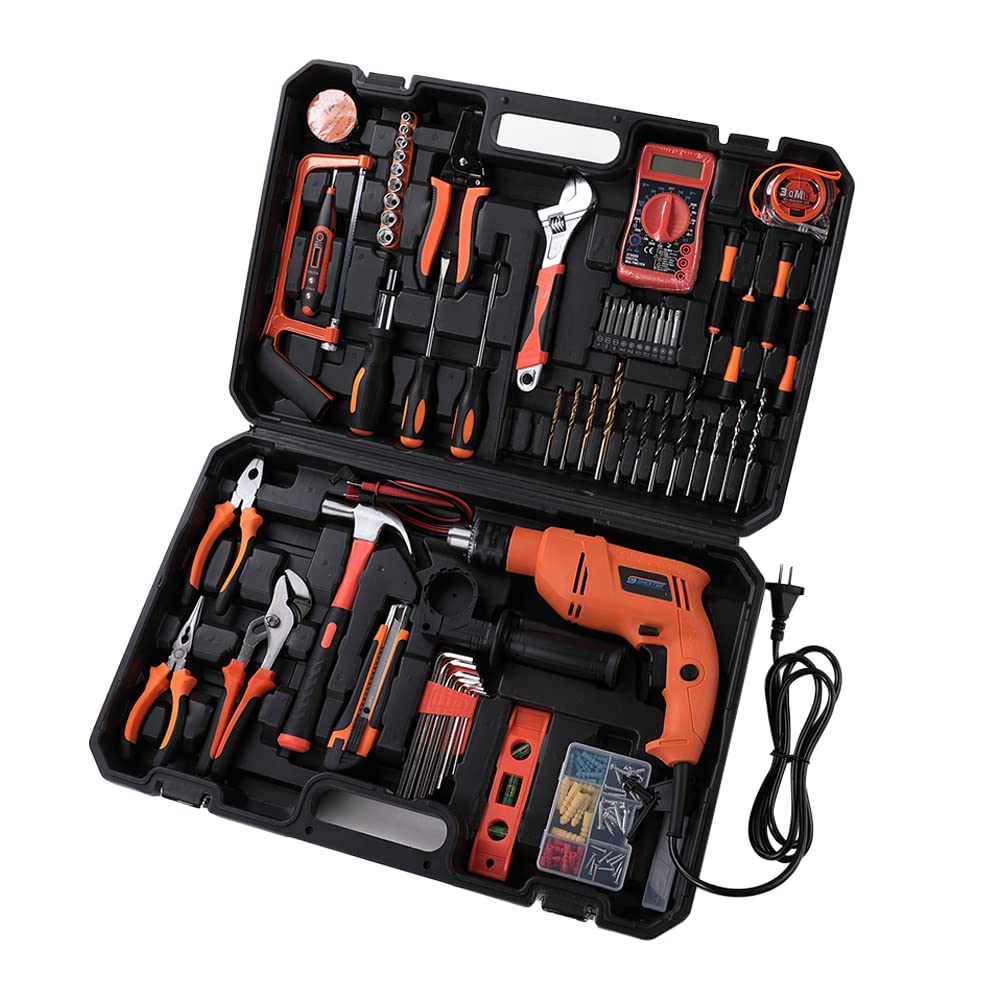 Cheston Powerful Impact Drill Machine Cum Screwdriver Kit 13mm Chuck with 128 Pieces Tools and Accessories for Drilling; Screw-Driving, blue (CHD-TK500)