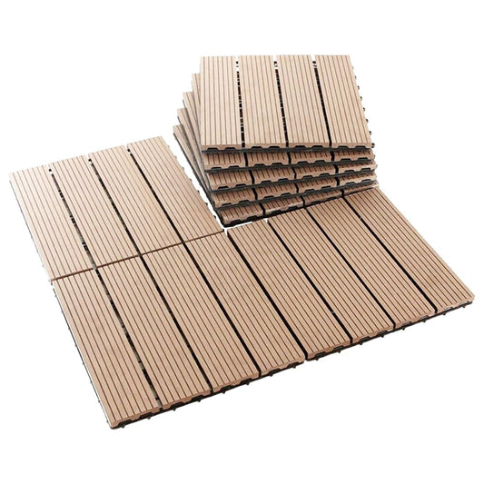 Cheston Interlocking Tiles I Wooden Floor Sheets I Interlocking Tiles for Indoor/Outdoor I Weather & Water Resistant I Flooring Solution I 12" X 12" Deck Tiles (Set of 18, Brown Wooden Deck Tile)