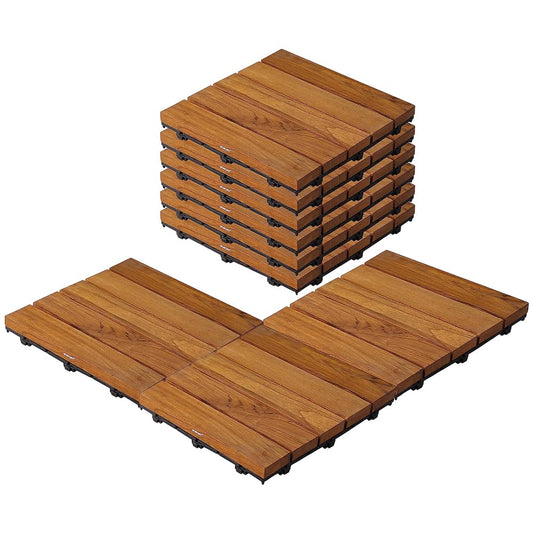 Cheston Interlocking Tiles for Floor I Interlocking Wooden Tiles for Garden, Balcony Poolside I Weather & Water Resistant I Flooring Solution I 12" X 12" Deck Tiles (Set of 18, Merbau Wood Tile)