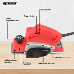 Cheston 550W Electric Planer 82mm 16000 RPM Hand Planer Woodworking Machine with Accessories (0-82mm)