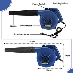 CHESTON Electric Air Blower 600 W Vacuum Speed 17000 RPM 200V | Unbreakble Body, Dust Cleaner for Electrical Gadgets, Kitchen Appliances, Keyboard Cleaning (Blue)