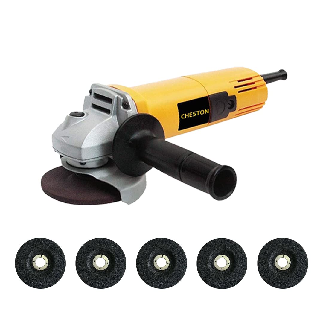 Cheston 850W Angle Grinder for Grinding, Cutting, Polishing (4 inch/100mm) + Set of 5 Grinding Wheels