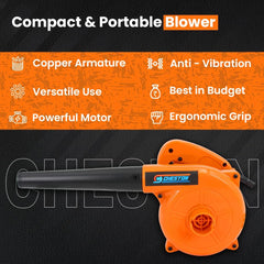 Cheston 500W 2 in 1 Air Blower and Vacuum Cleaner for Home 13000 r/min Copper Wiring Electric Blower (Yellow) + 5 Meter Extension 2 Pin CordCapacity Upto 1000W (Orange)