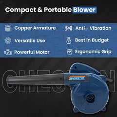 Cheston 600W Air Blower for Home | Speed 17000 r/min | Multi-Utility Machine for Cleaning Dust | for Computer Electronics AC with Vacuum & Dust Bag (Blue)