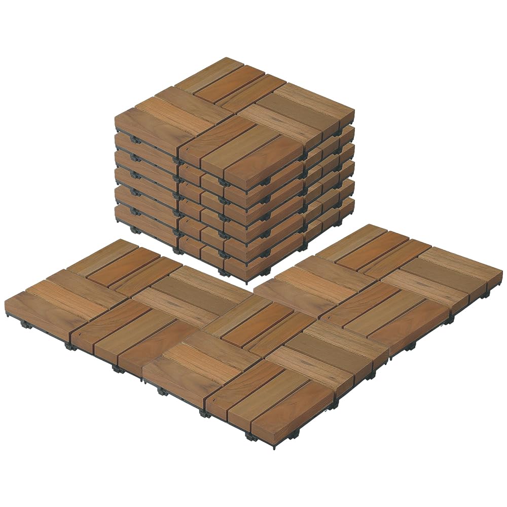 Cheston Interlocking Tiles for Floor I Interlocking Wooden Tiles for Garden, Balcony Poolside I Weather & Water Resistant I Flooring Solution I 12" X 12" Deck Tiles (Set of 18, Light Brown Wood Tile)