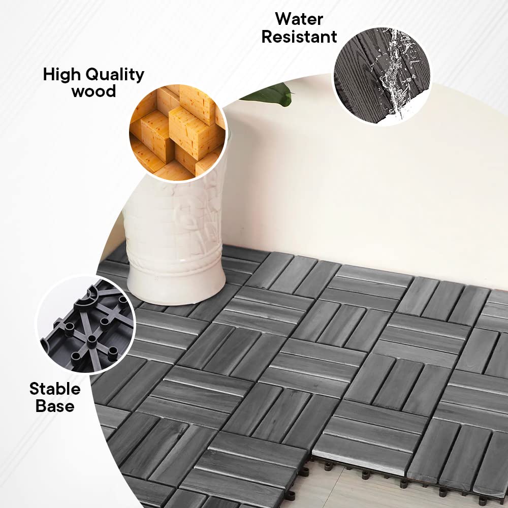 Cheston Interlocking Tiles I Wooden Floor Sheets I Interlocking Tiles for Indoor/Outdoor I Weather & Water Resistant I Flooring Solution I 12" X 12" Deck Tiles (Set of 2, Dusk Grey)