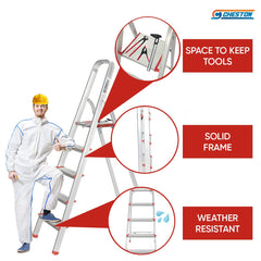 Cheston 5-Step Aluminium Ladder for Home & Office Use I 5 Wide Steps I Skid-Free Rubber Padded Steps | Lightweight & Foldable I 5.1 Feet I Wobble Free