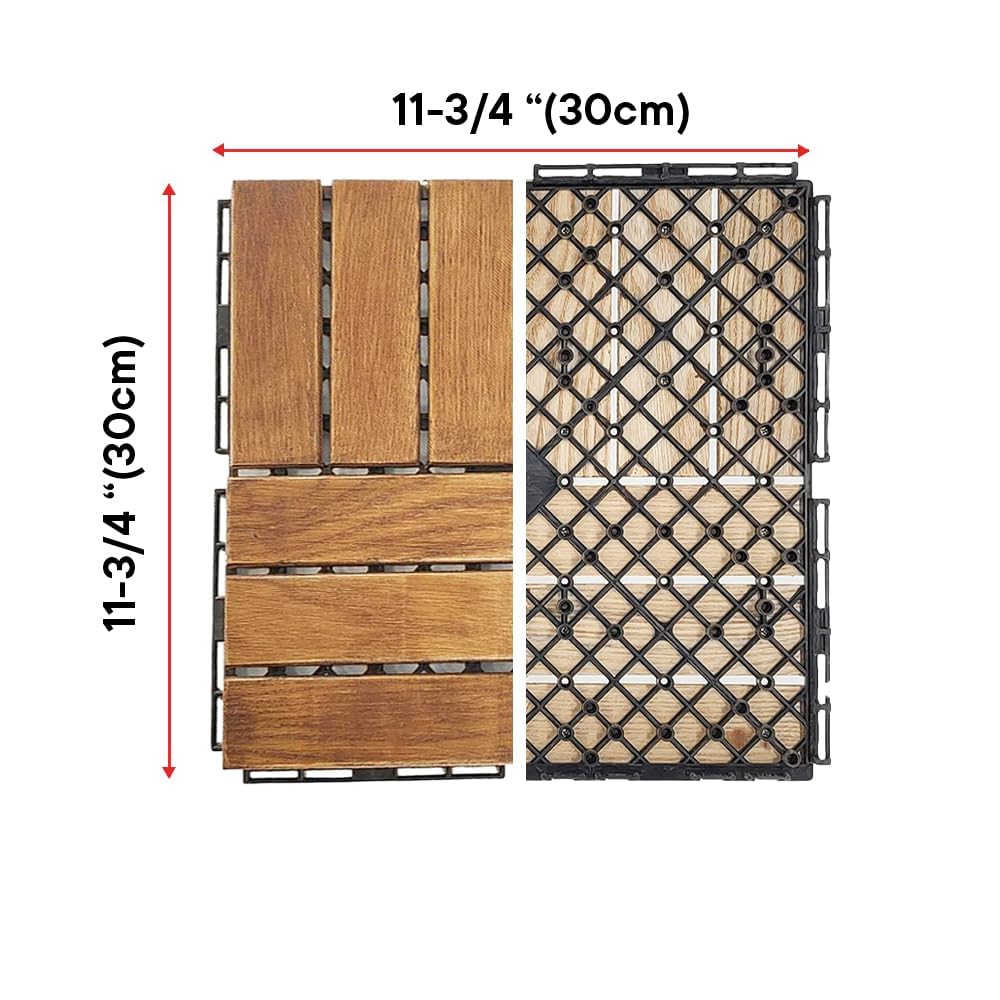 Cheston Interlocking Tiles for Floor I Interlocking Wooden Tiles for Garden, Balcony Poolside I Weather & Water Resistant I Flooring Solution I 12" X 12" Deck Tiles (Set of 12, Light Brown Wood Tile)