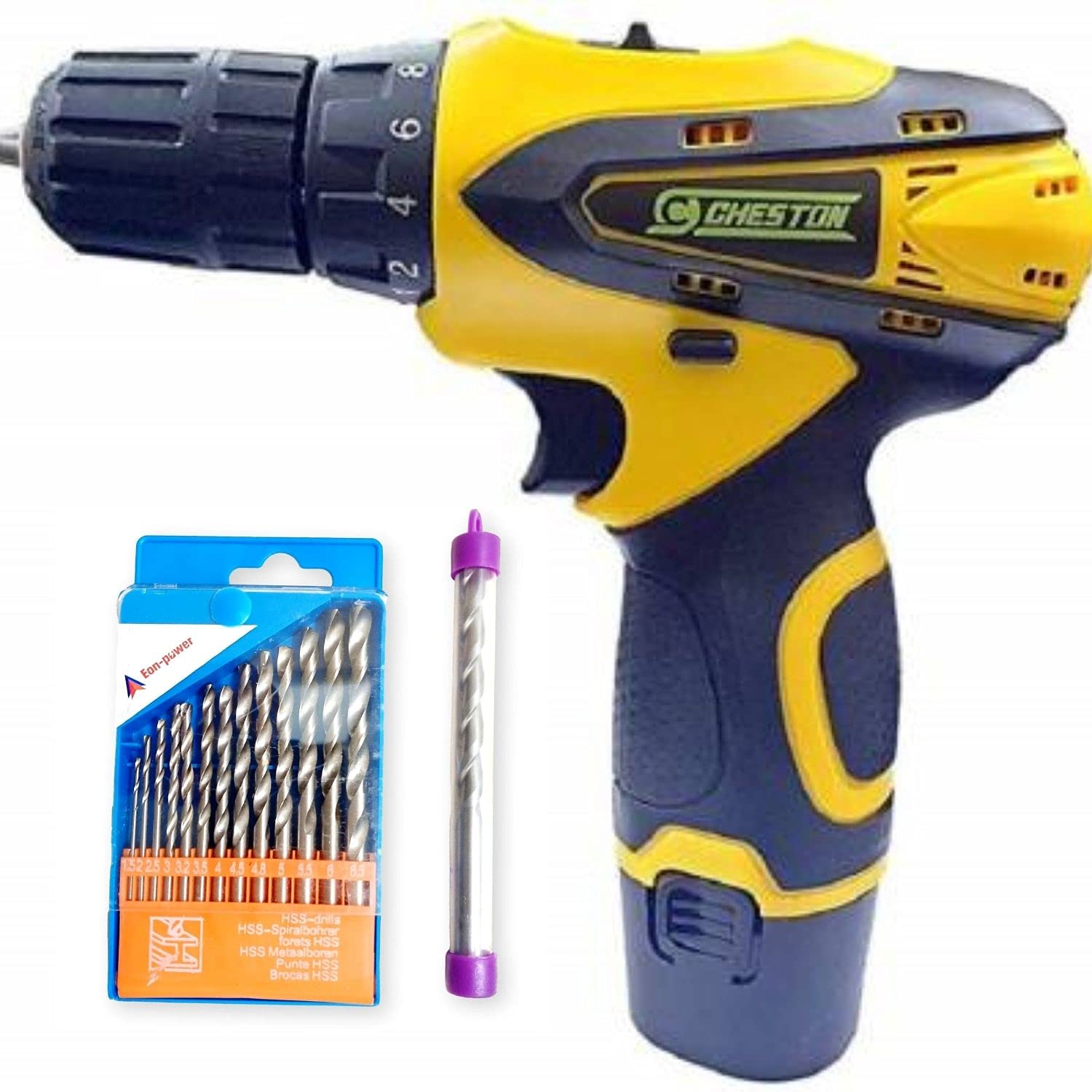 Cheston 10 mm Dual Speed Keyless Chuck 12V Cordless Drill/Screwdriver with, LED Torch Variable Speed. rpm= 0-350, 1350